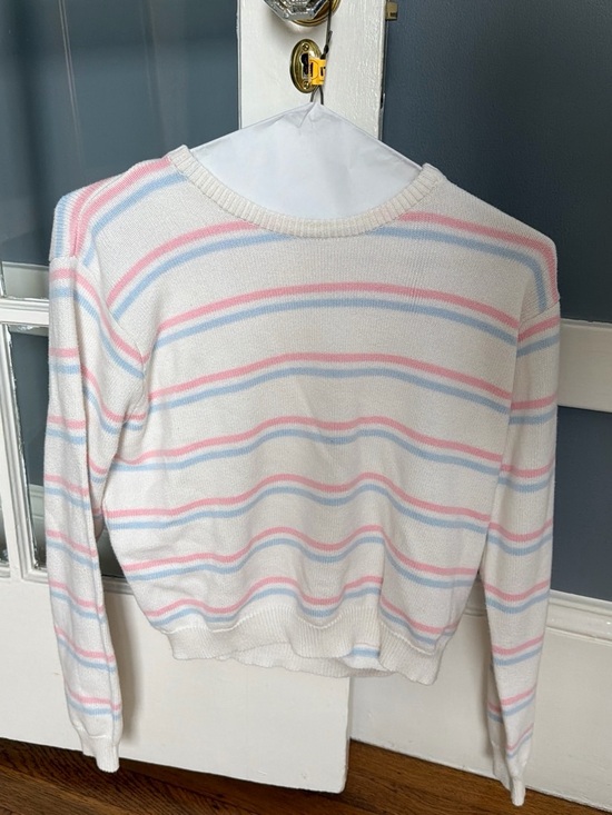 Brandy Melville Sweaters - Brandy Melville White Crewneck Sweater with Pink & Light Blue Stripes